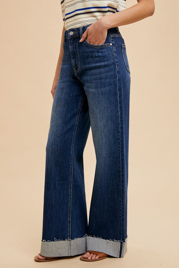 90's Stretch Cuffed Hem High Rise Straight Jeans in Dark Denim (AVAILABLE IN SIZES S-XL!)