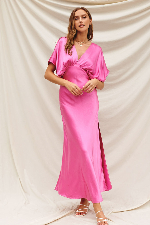Reflection Blouson Maxi Dress in Pink