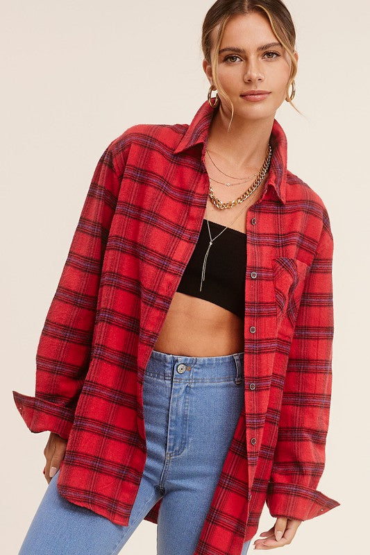 CLASSIC LONG SLEEVE BUTTON DOWN PLAID SHIRT IN RED