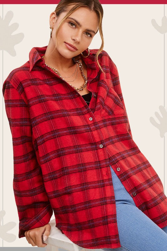 CLASSIC LONG SLEEVE BUTTON DOWN PLAID SHIRT IN RED