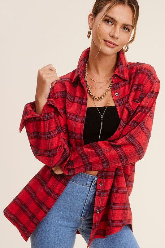 CLASSIC LONG SLEEVE BUTTON DOWN PLAID SHIRT IN RED