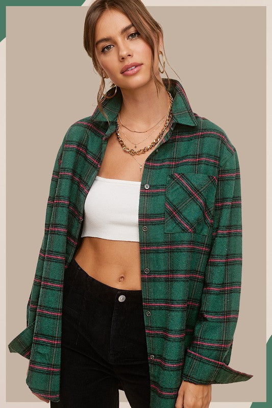 CLASSIC LONG SLEEVE BUTTON DOWN PLAID SHIRT IN GREEN