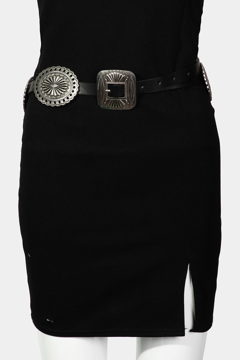 Concho Disc Faux Leather Belt in Black