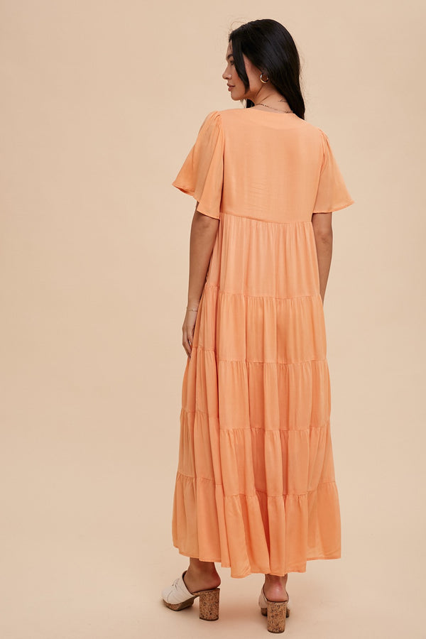 FLOWY MODAL TIERED MAXI DRESS in Apricot