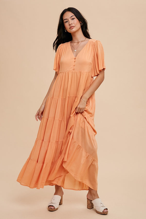 FLOWY MODAL TIERED MAXI DRESS in Apricot