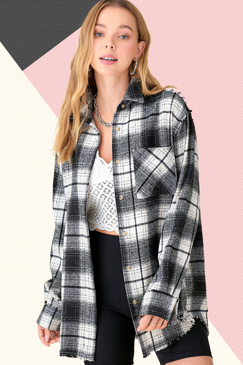 MINERAL WASHED BUTTON DOWN PLAID SHIRT