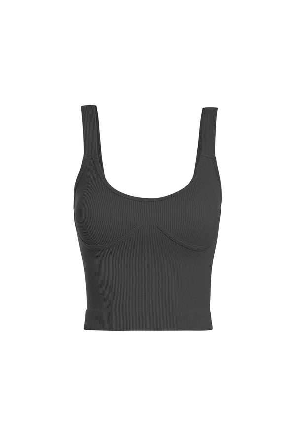 RIBBED CONTOUR BIAS DETAIL CROP TANK - One size - Black Only