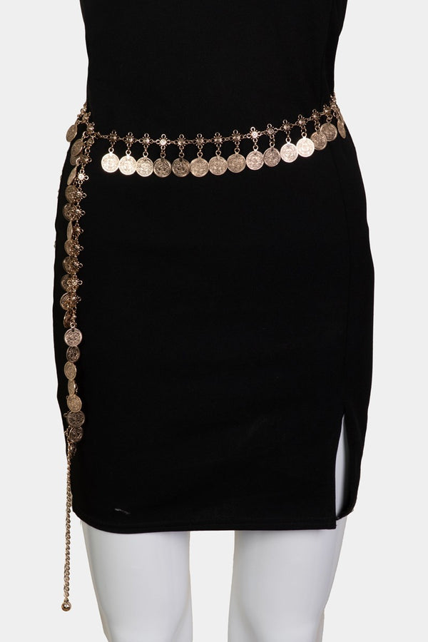 Coin Disc Fringe Chain Belt in Gold