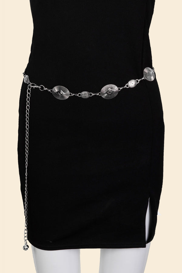 Oval Disc Chain Belt in Silver