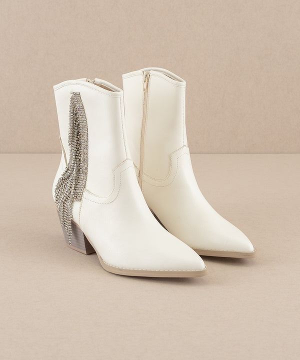 The Rowan - Rhinestone Fringe Boot (White)