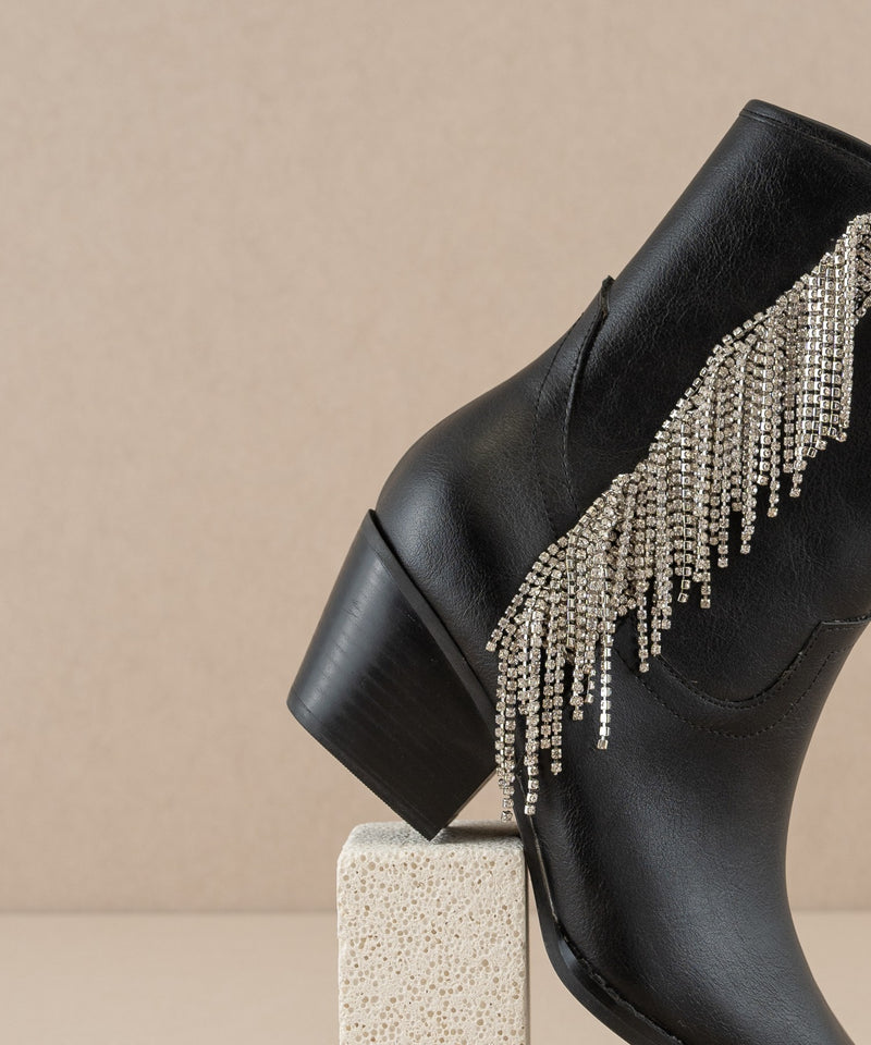 The Rowan - Rhinestone Fringe Boot (Black)