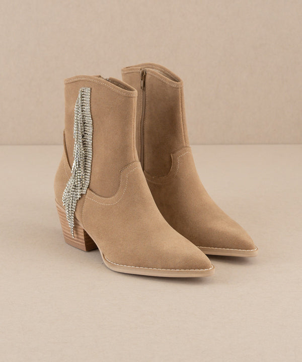 The Rowan - Rhinestone Fringe Boot (Khaki)