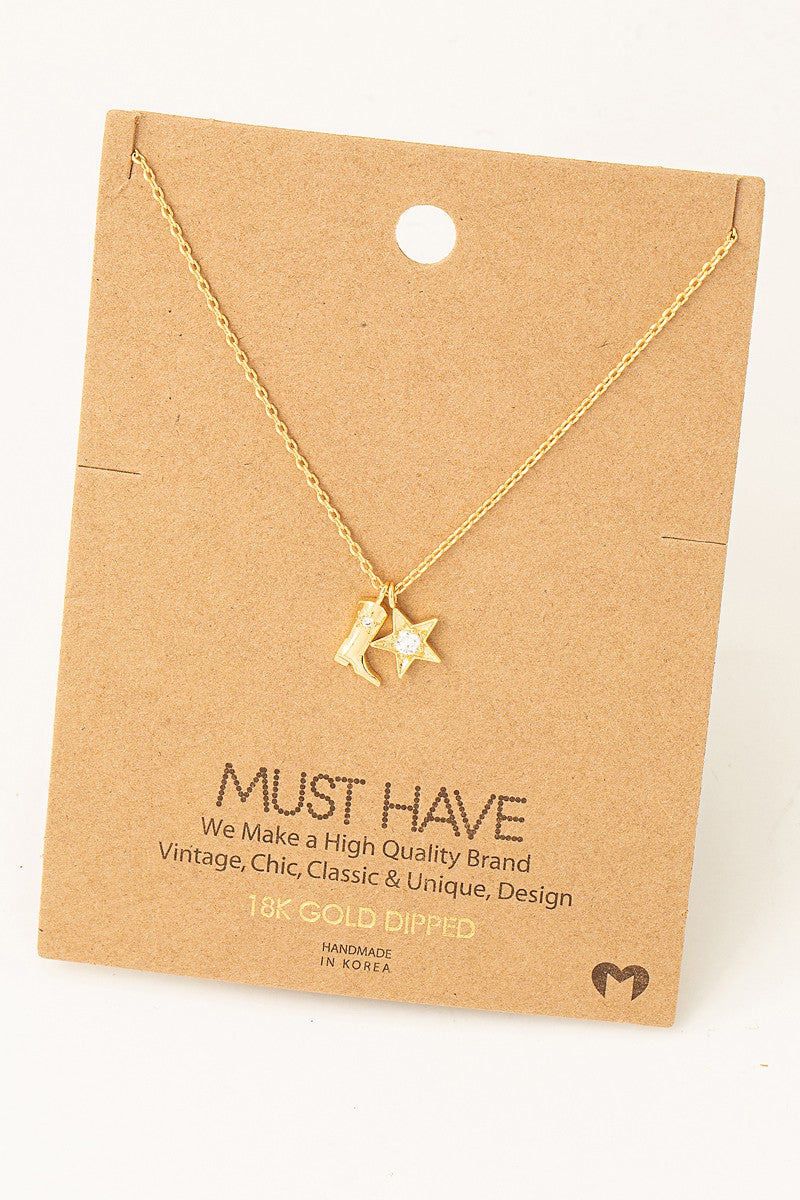 Cowboy Boots Star Pendant Necklace in Gold