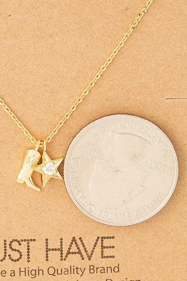 Cowboy Boots Star Pendant Necklace in Gold