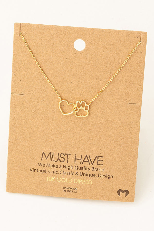 Dog Paw Heart Cutout Pendant Necklace (18k Gold Dipped)