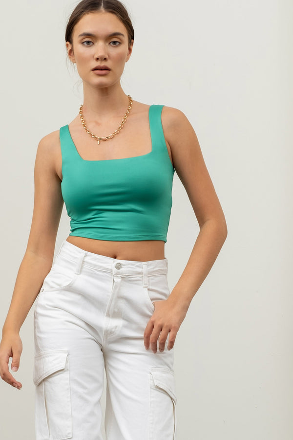 REVERSIBLE CROPPED SQUARE NECK TANK in Kelly Green