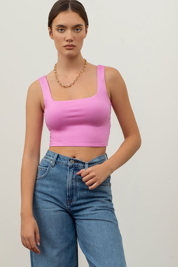 REVERSIBLE CROPPED SQUARE NECK TANK in Pink