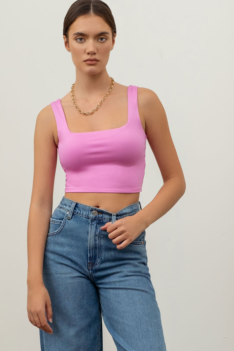 REVERSIBLE CROPPED SQUARE NECK TANK in Pink