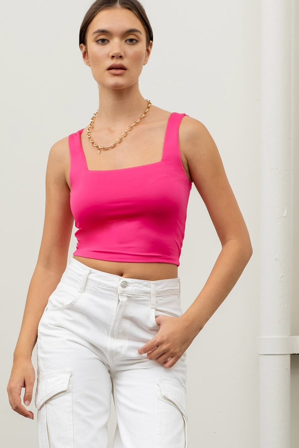 REVERSIBLE CROPPED SQUARE NECK TANK in Fuchsia