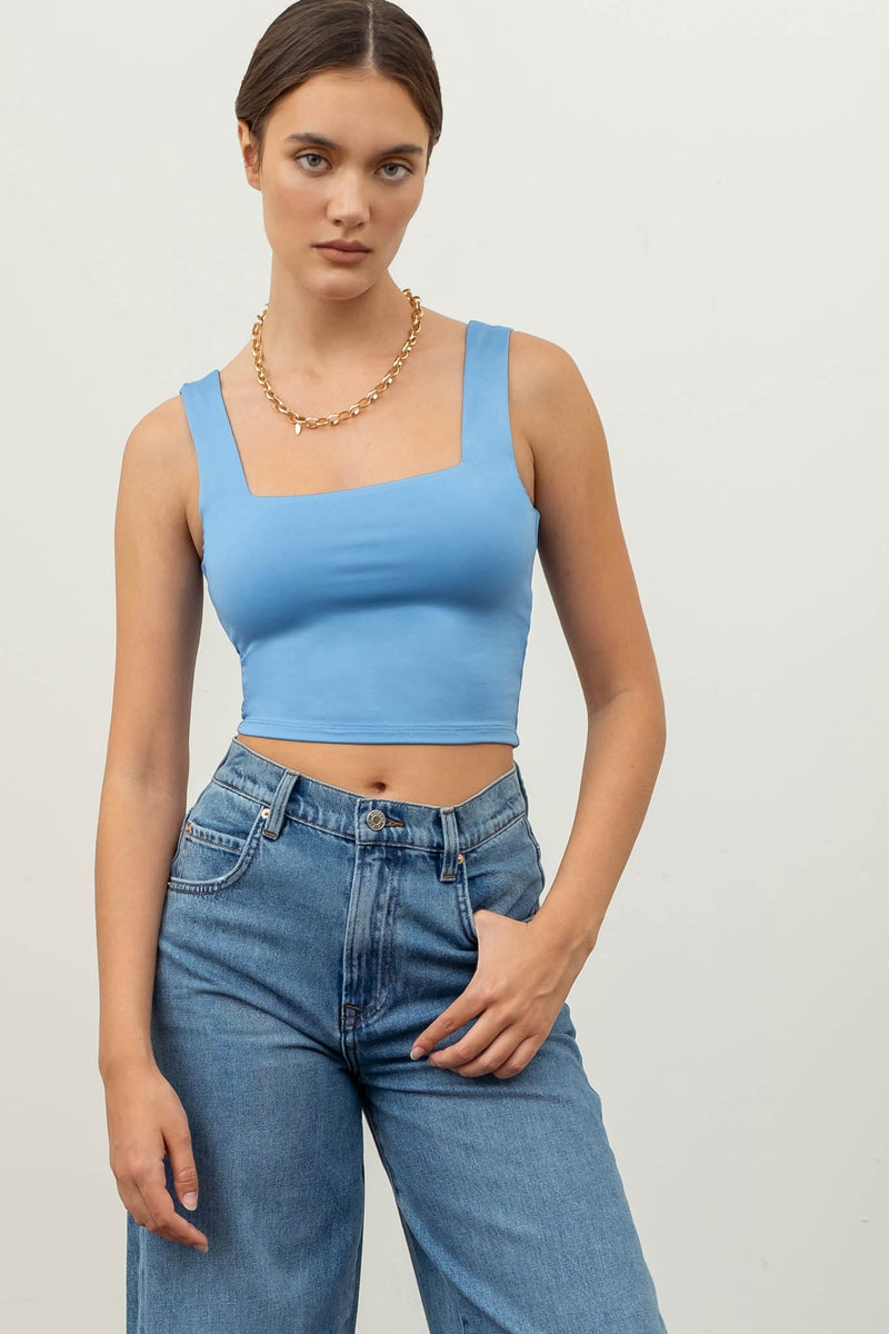 REVERSIBLE CROPPED SQUARE NECK TANK in Blue