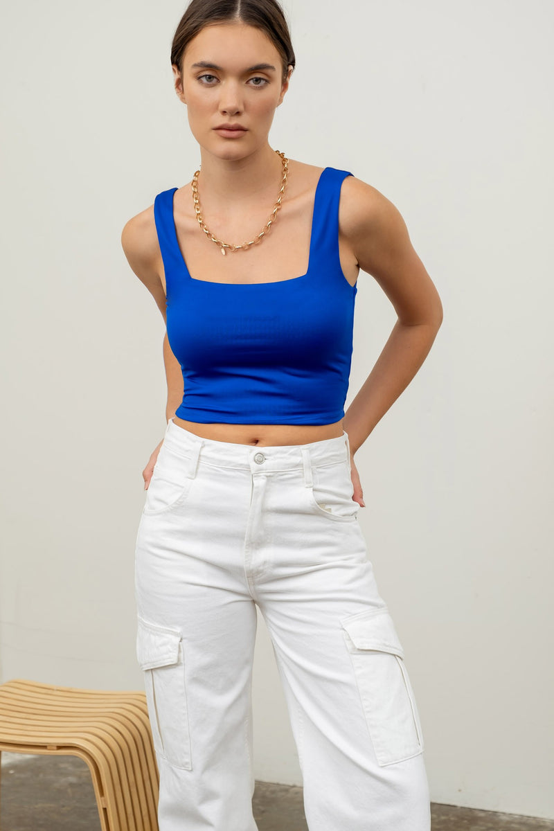 REVERSIBLE CROPPED SQUARE NECK TANK in Royal Blue