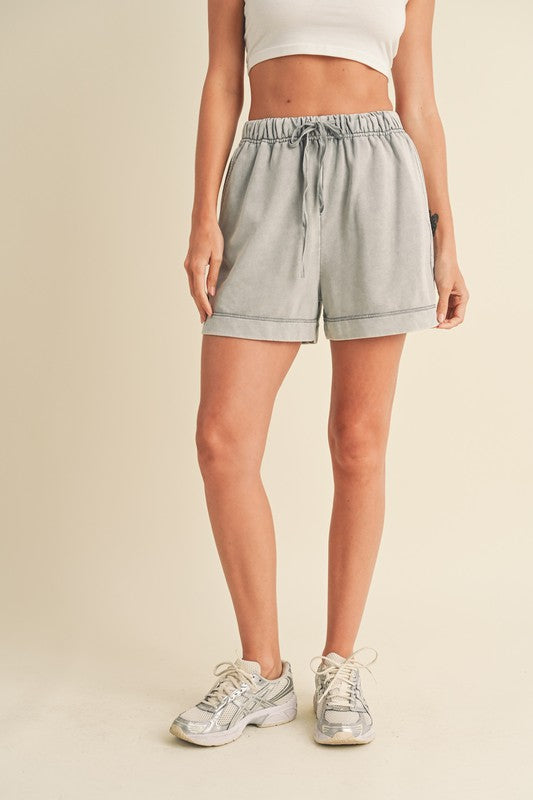 High Waisted Mineral Wash Shorts- Final Sale