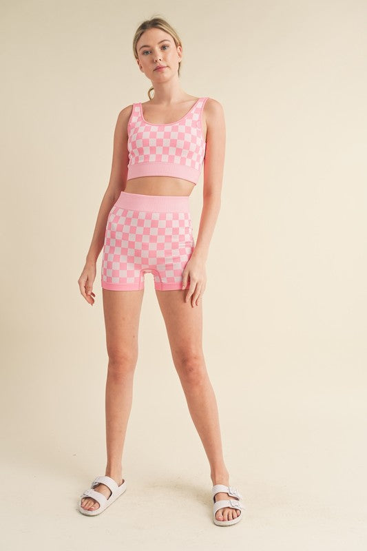 Checkmate Cropped Two Piece Set in Pink (Bottom Only)
