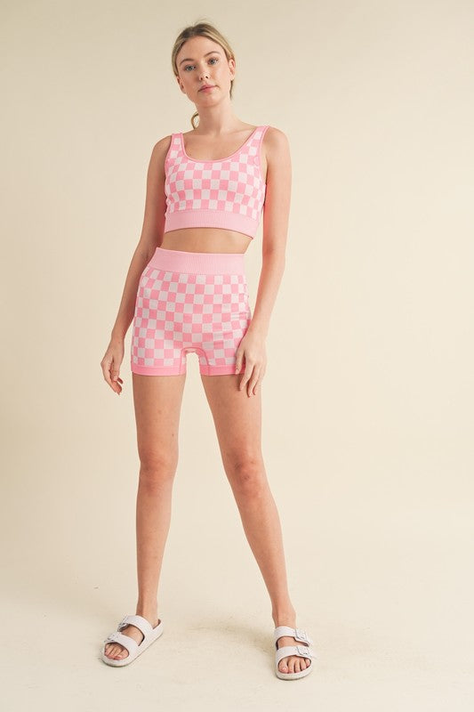 Checkmate Cropped Two Piece Set  (Only Top)