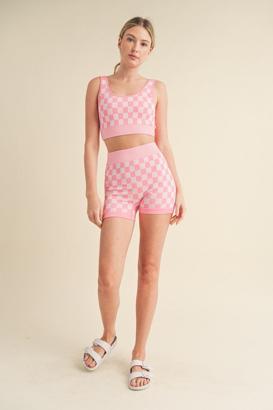 Checkmate Cropped Two Piece Set  (Only Top)