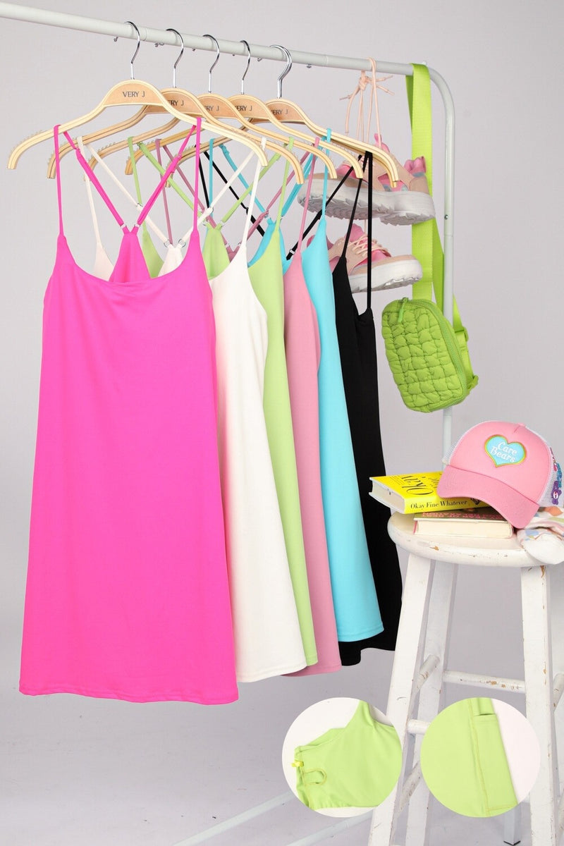 Sleeveless Active Tennis Dress with Unitard Liner in Pink