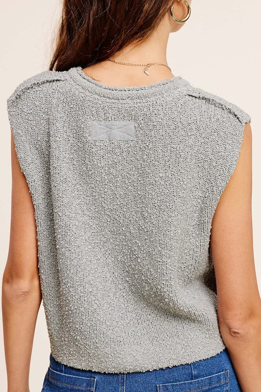 Slouchy Cropped Sleeveless Sweater Top in Cloud