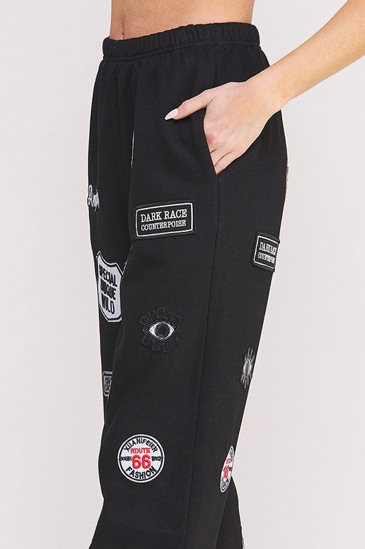 Hight waist Multi Patches Jogger Pants in Black (S-XL)