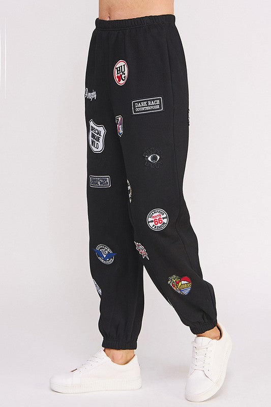 Hight waist Multi Patches Jogger Pants in Black (S-XL)