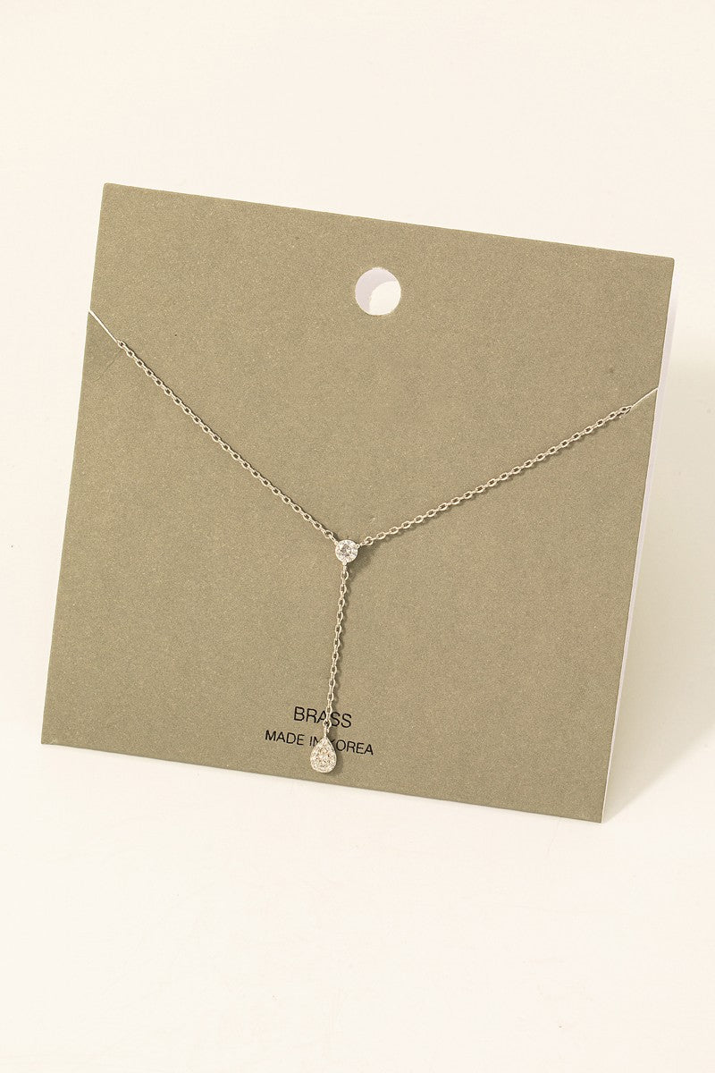 Pave Tear And Stud Y Chain Necklace in Silver