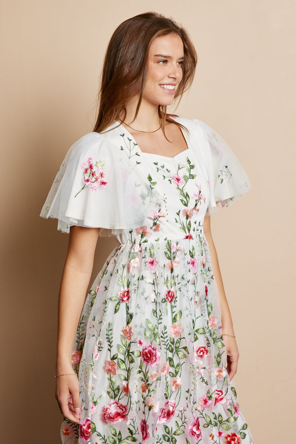 EMBROIDERED MESH DRESS (S-XL)
