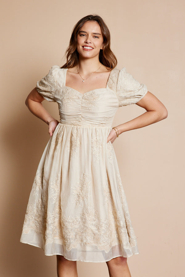 Embroidered Sweetheart Neck Dress