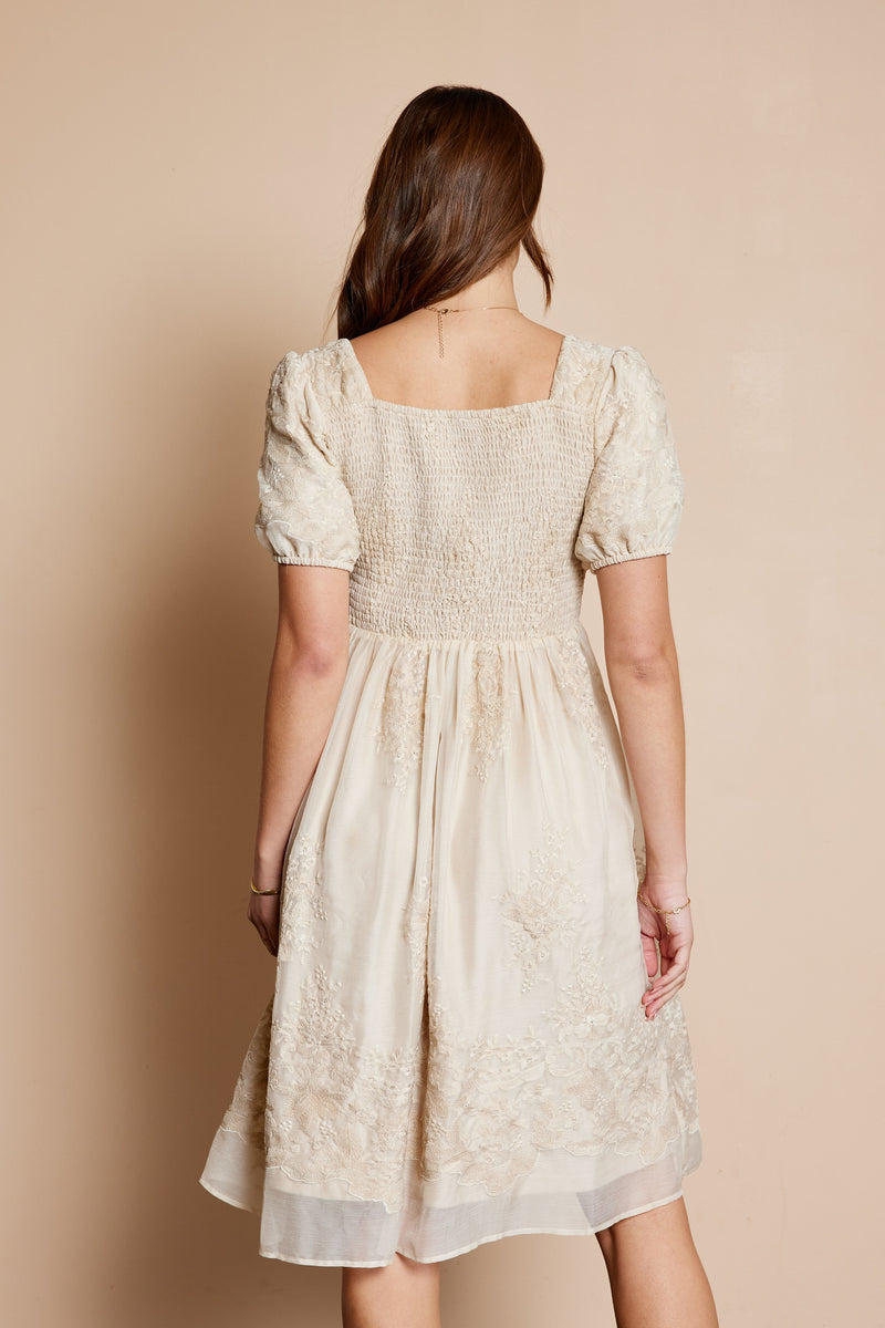 Embroidered Sweetheart Neck Dress