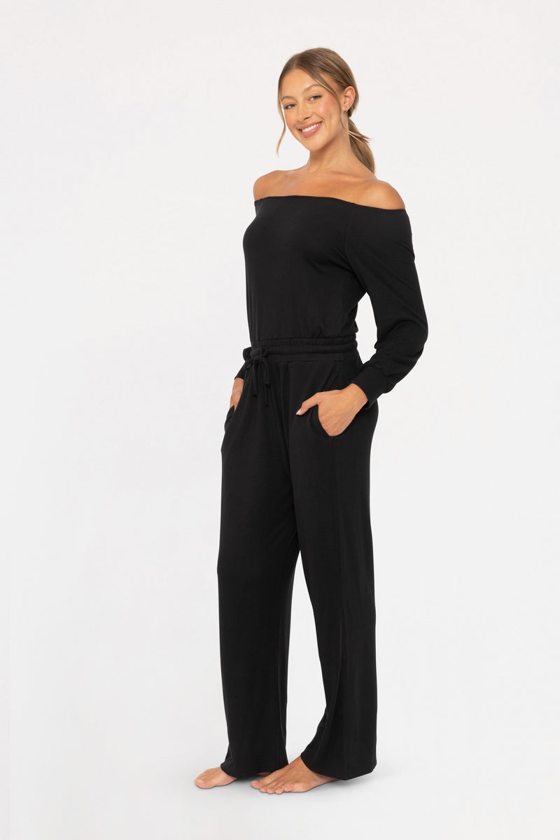 Off-the-Shoulder Lounge Jumpsuit (Black)