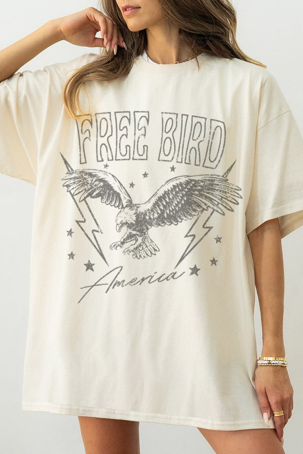 Free Bird America Comfort Colors Tee in Ivory/Gray