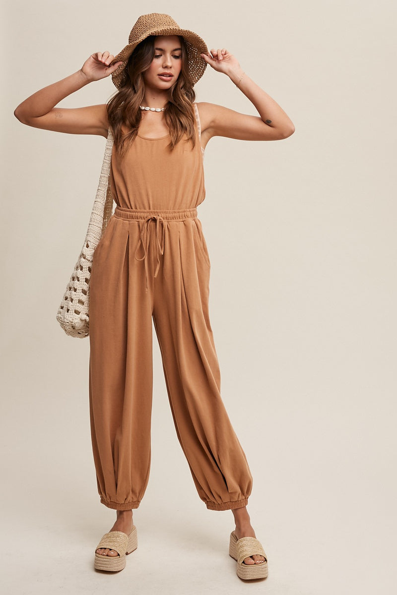 Tank and Jogger Pants Open Back Knit Jumpsuit