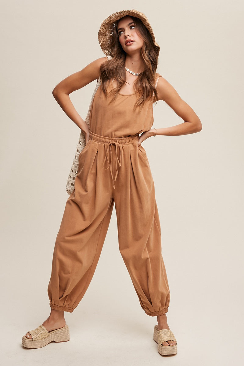 Tank and Jogger Pants Open Back Knit Jumpsuit