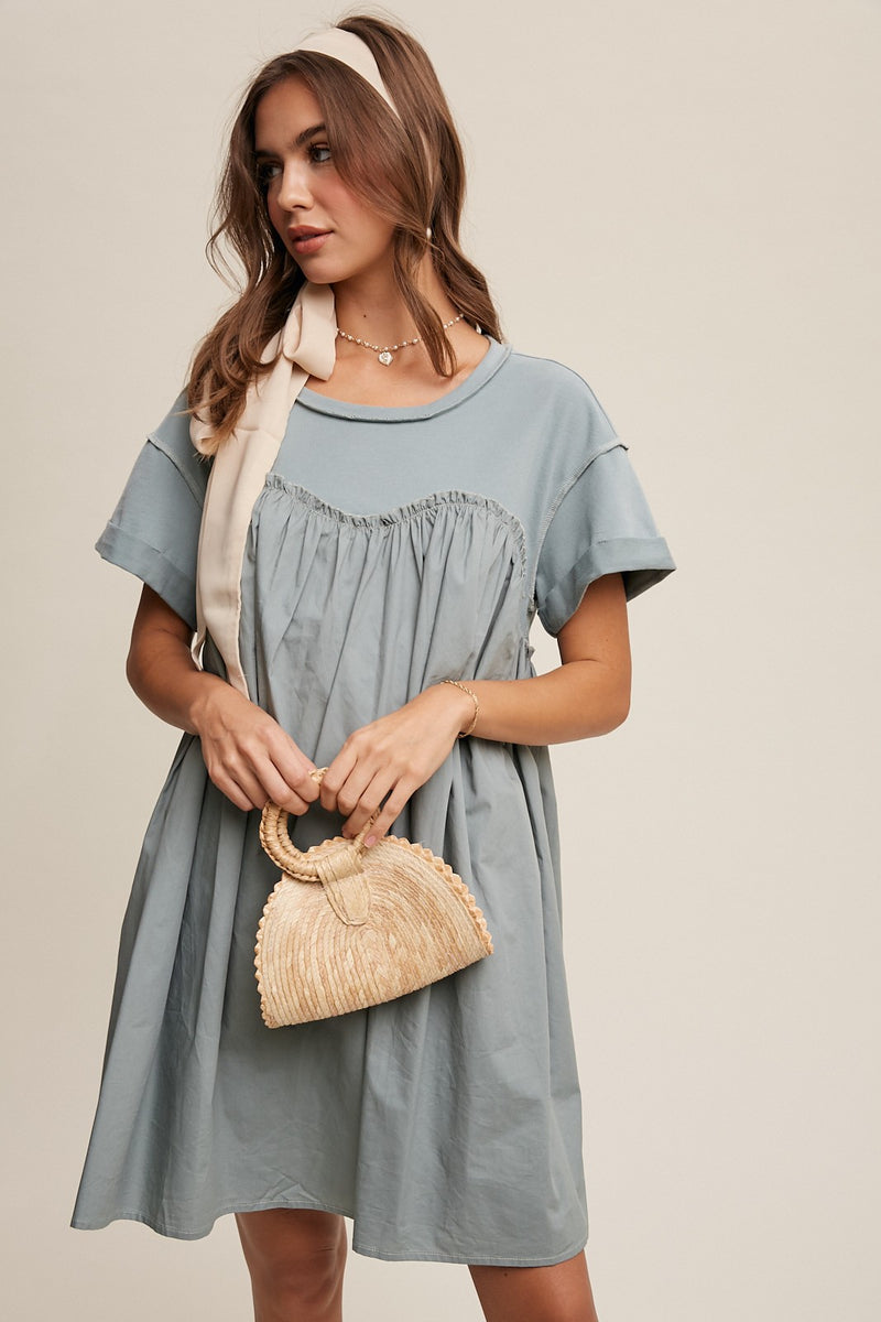 Romantic Flowy T-Shirt Contrast Dress- Final Sale