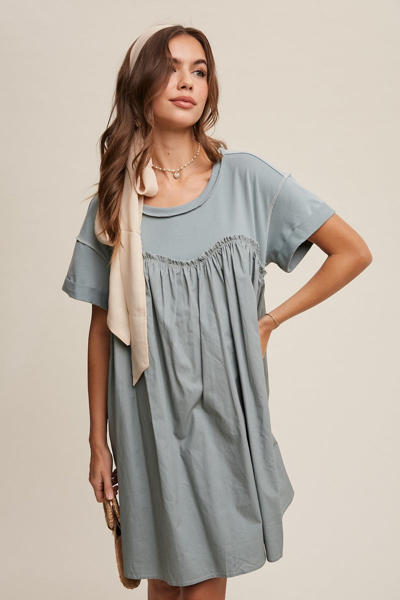 Romantic Flowy T-Shirt Contrast Dress- Final Sale