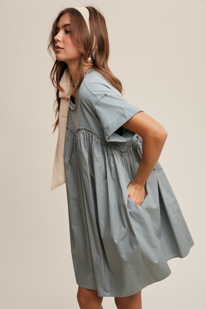 Romantic Flowy T-Shirt Contrast Dress- Final Sale