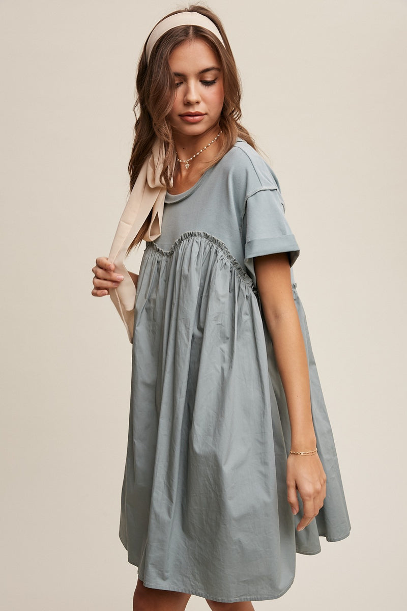 Romantic Flowy T-Shirt Contrast Dress- Final Sale