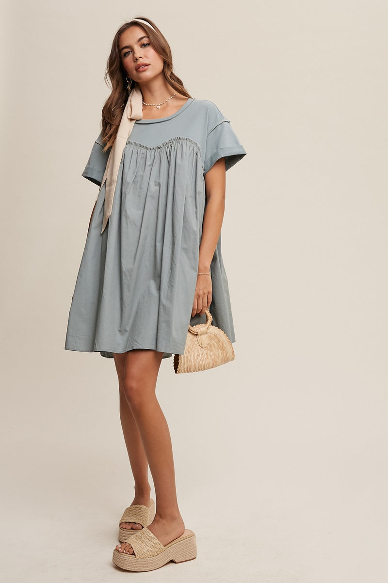 Romantic Flowy T-Shirt Contrast Dress- Final Sale