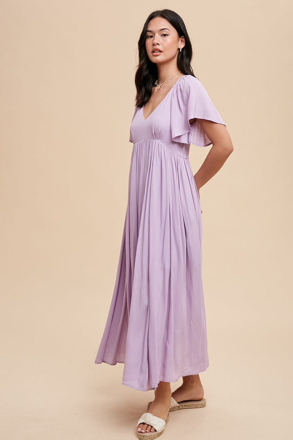 Viscose Flutter sleeve maxi dress in Pale Lilac