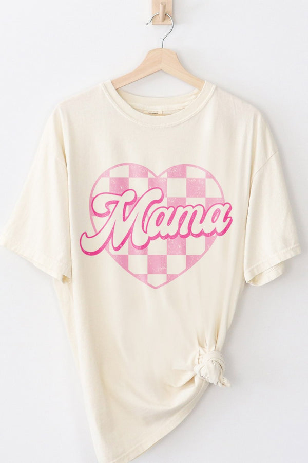 Mama Checkered Heart Comfort Colors Tee in Ivory