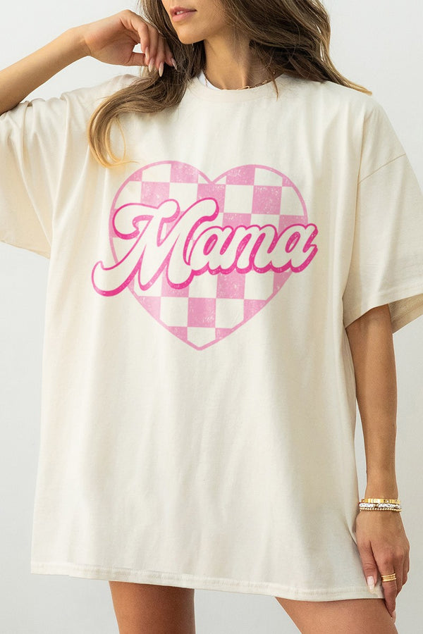 Mama Checkered Heart Comfort Colors Tee in Ivory