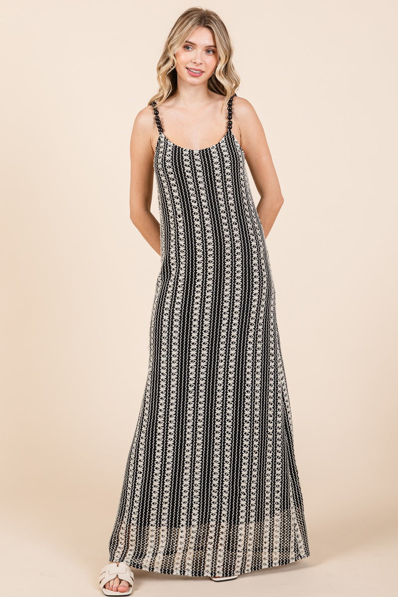 Stripe See-Through Maxi Dress
